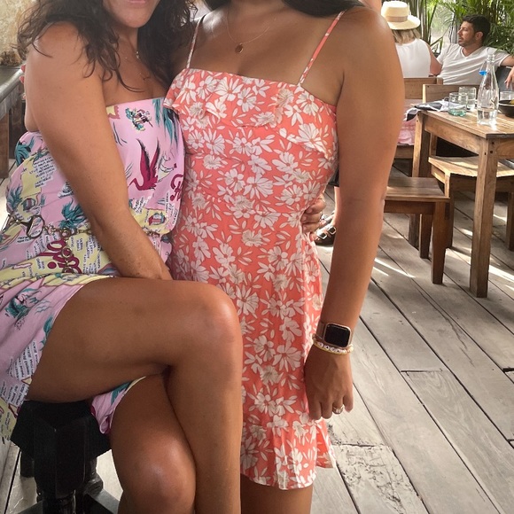 Row A - Spaghetti Strap Coral Printed Dress - Picture 2 of 3